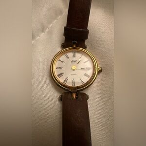 Vintage Jax Paris quartz Brown Leather Strap Gold Watch